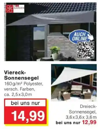 Jawoll TIM GARDEN Viereck- Sonnensegel Angebot