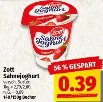 NP Discount Zott Sahnejoghurt Angebot