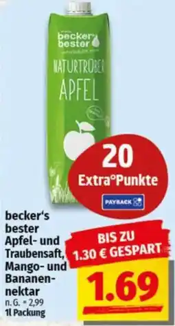 NP Discount becker's bester Apfel- und Traubensaft, Mango- und Bananennektar Angebot