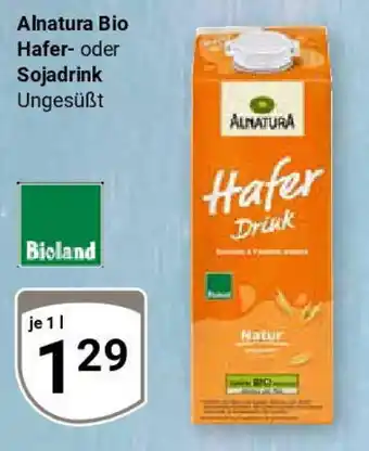 Globus Alnatura Bio Hafer- oder Sojadrink Angebot