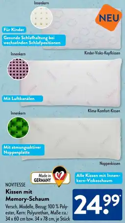 Aldi Süd NOVITESSE Kissen mit Memory-Schaum Angebot