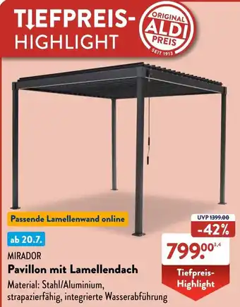 Aldi Süd MIRADOR Pavillon mit Lamellendach Angebot