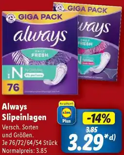 Lidl Always Slipeinlagen Angebot