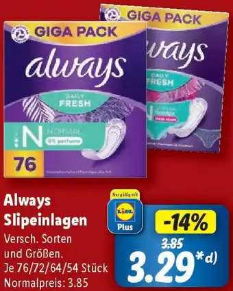 Lidl Always Slipeinlagen Angebot