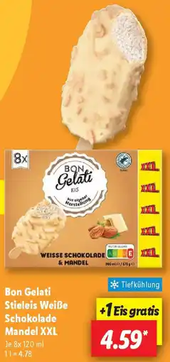 Lidl Bon Gelati Stieleis Weiße Schokolade Mandel XXL Angebot