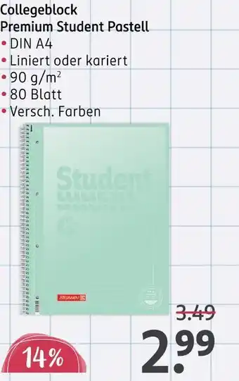 Rossmann Collegeblock premium student pastell Angebot
