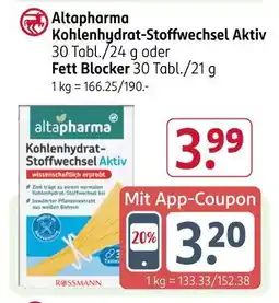 Rossmann Altapharma kohlenhydrat-stoffwechsel aktiv Angebot