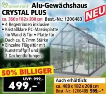Norma GreenYard Alu-Gewächshaus CRYSTAL PLUS Angebot