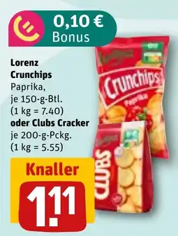 REWE Lorenz Crunchips Paprika, oder Clubs Cracker Angebot