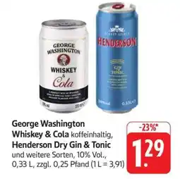 Edeka George Washington Whiskey & Cola, Henderson Dry Gin & Tonic Angebot