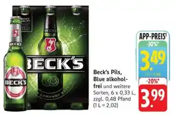 Edeka Beck's Pils, Blue alkoholfrei und weitere Sorten Angebot