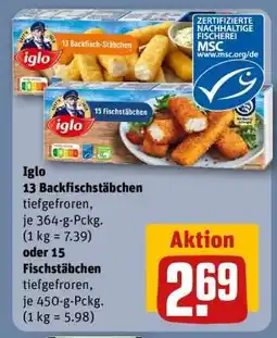 REWE Iglo 13 Backfisch-Stäbchen oder 15 Fischstäbchen Angebot