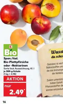 Kaufland Span./ital. Bio-Plattpfirsiche oder -Nektarinen Angebot