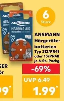 Kaufland ANSMANN Hörgerätebatterien Typ 312/PR41 oder 13/PR48 je 6-St.-Packg Angebot