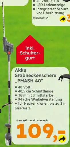 Globus Baumarkt PRIMASTER Akku Stabheckenschere ,,PMASH 40" Angebot