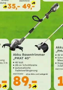 Globus Baumarkt PRIMASTER Akku Rasentrimmer „PMAT 40" Angebot