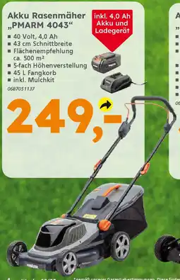 Globus Baumarkt PRIMASTER Akku Rasenmäher ,,PMARM 4043" Angebot
