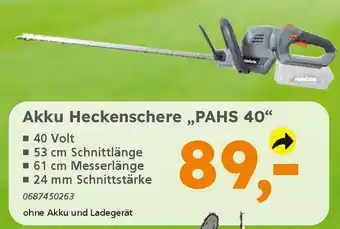 Globus Baumarkt PRIMASTER Akku Heckenschere ,,PAHS 40" Angebot