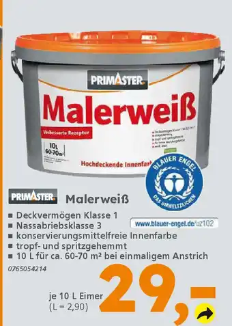 Globus Baumarkt PRIMASTER Malerweiß Angebot