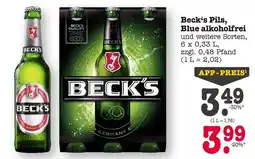 E-Center Beck's pils, blue alkoholfrei und weitere sorten Angebot