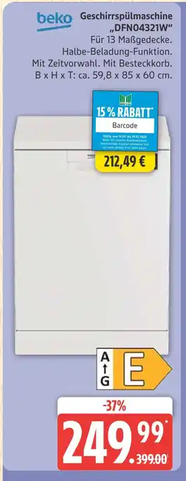 Marktkauf Beko geschirrspülmaschine „dfn04321w“ Angebot