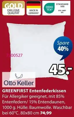 Jysk Otto Keller GREENFIRST Entenfederkissen Angebot