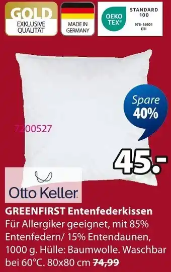 Jysk Otto Keller GREENFIRST Entenfederkissen Angebot