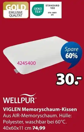Jysk WELLPUR VIGLEN Memoryschaum-Kissen Angebot