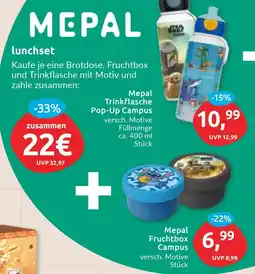 Budni MEPAL lunchset Mepal Trinkflasche Pop-Up Campus + Mepal Fruchtbox Campus + Mepal Brotdose Campus Angebot