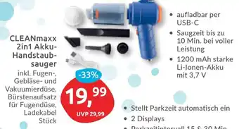 Budni CLEANmaxx 2in1 Akku- Handstaubsauger Angebot