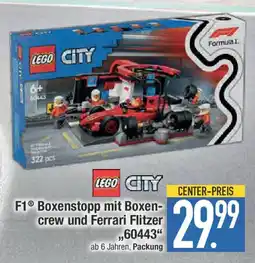 E-Center LEGO CITY F1 Boxenstopp mit Boxen- crew und Ferrari Flitzer,,60443 Angebot