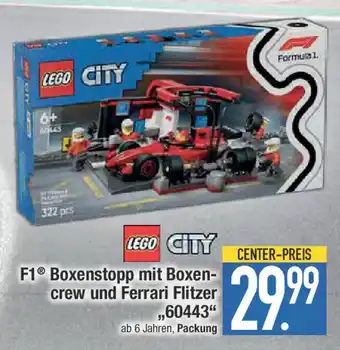 E-Center LEGO CITY F1 Boxenstopp mit Boxen- crew und Ferrari Flitzer,,60443 Angebot