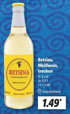 Lidl Retsina, Weißwein, trocken Angebot