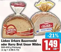 Hit Lieken Urkorn Bauernmild oder Harry Brot Unser Mildes Angebot