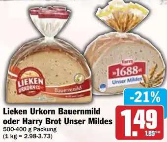 Hit Lieken Urkorn Bauernmild oder Harry Brot Unser Mildes Angebot