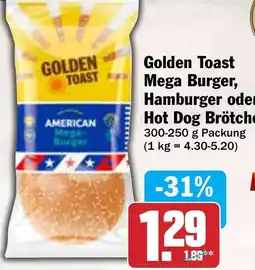 Hit Golden Toast Mega Burger, Hamburger oder Hot Dog Brötchen Angebot