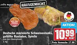 Hit Deutsche marinierte Schweinesteaks, gefüllte Rouladen, Spieße Angebot