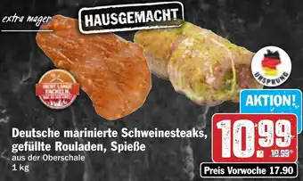 Hit Deutsche marinierte Schweinesteaks, gefüllte Rouladen, Spieße Angebot