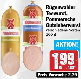 Hit Rügenwalder Teewurst, Pommersche Gutsleberwurst Angebot