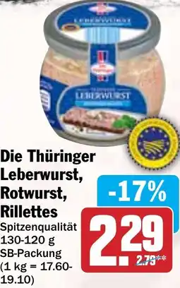 Hit Die Thüringer Leberwurst, Rotwurst, Rillettes Angebot