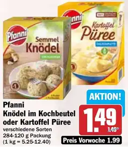 Hit Pfanni Knödel im Kochbeutel oder Kartoffel Püree Angebot