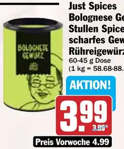Hit Just Spices Bolognese Gewürzmix, Stullen Spice, Turbo scharfes Gewürz, Rühreigewürzmix Angebot