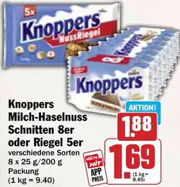 Hit Knoppers Milch-Haselnuss Schnitten 8er oder Riegel 5er Angebot