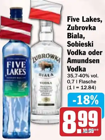 Hit Five Lakes, Zubrovka Biala, Sobieski Vodka oder Amundsen Vodka Angebot