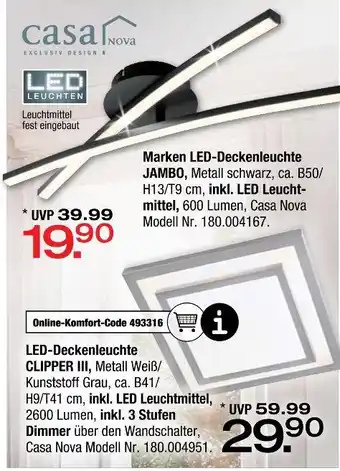 Ostermann Casa nova led-deckenleuchte jambo oder led-deckenleuchte clipper iii Angebot