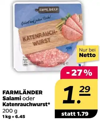 NETTO FARMLÄNDER Salami oder Katenrauchwurst Angebot
