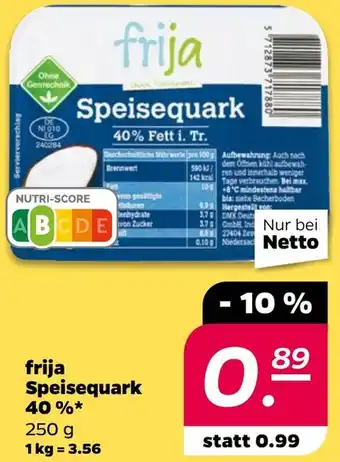 NETTO frija Speisequark 40% Angebot