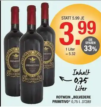 Hofmeister Rotwein „belvedere primitivo“ Angebot