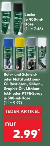 Kaufland Bohr- und Schneid- oder Multifunktions- Öl, Rostlöser-, Silikon-, Graphit-Öl-, Lithium- fett- oder PTFE-Spray Angebot