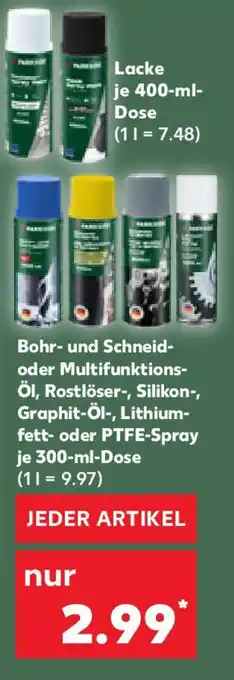 Kaufland Bohr- und Schneid- oder Multifunktions- Öl, Rostlöser-, Silikon-, Graphit-Öl-, Lithium- fett- oder PTFE-Spray Angebot